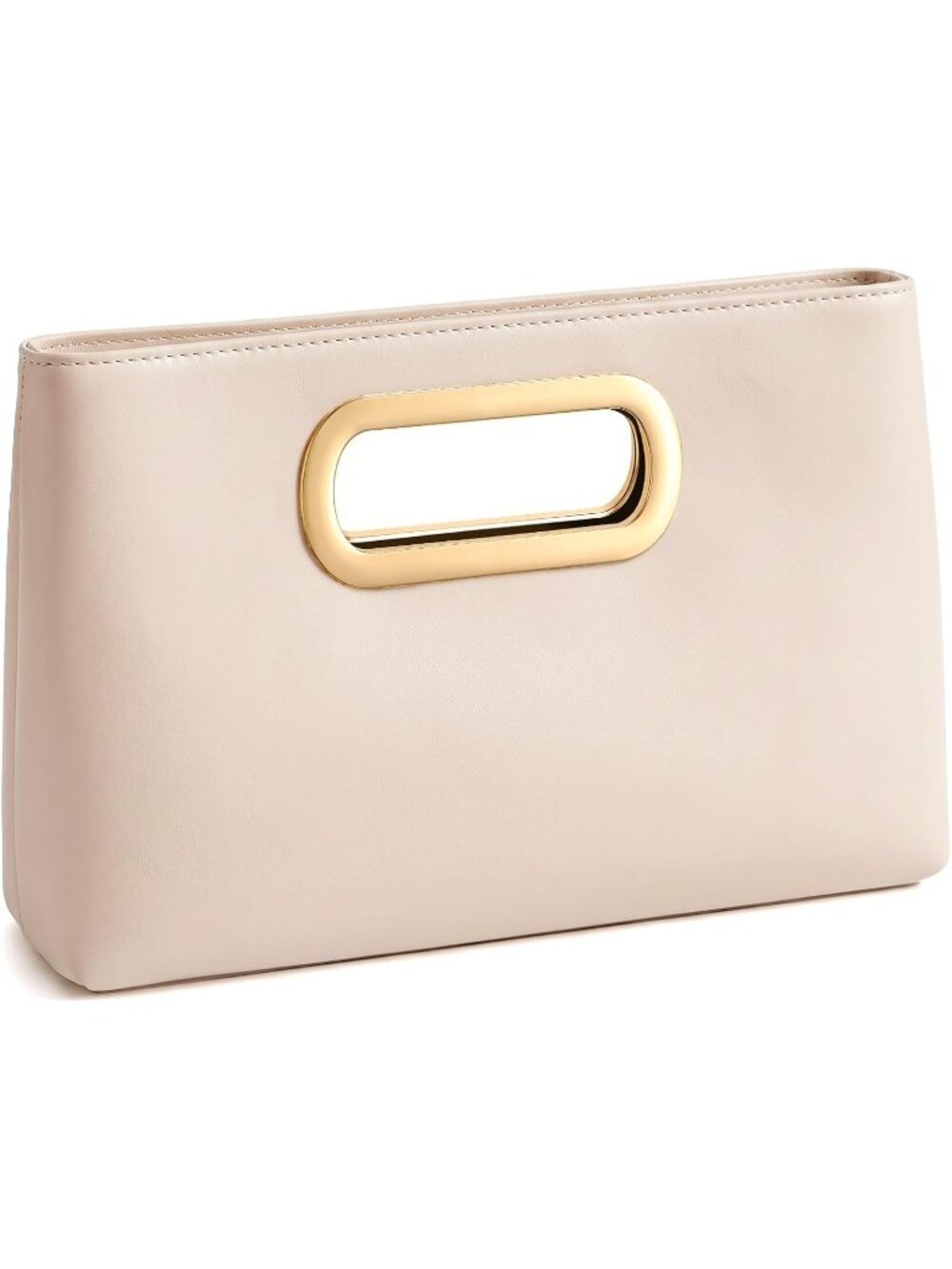 Women's Cream Clutch Handbag Modern Faux Leather with Metal Handle Evening Bag